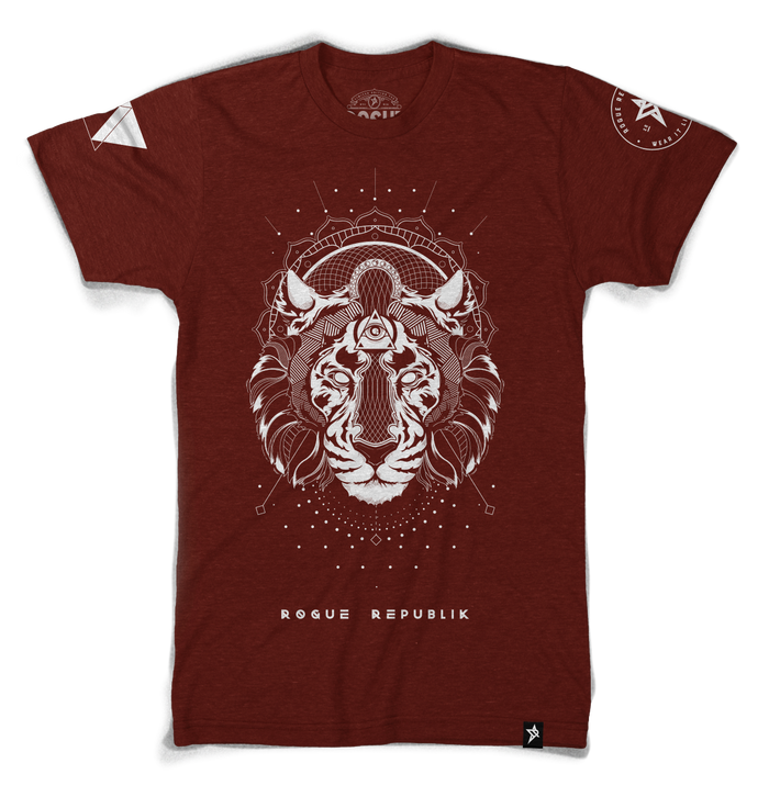 Majestic Rogue Tiger Tee, (Vintage red, bone ink graphics)
